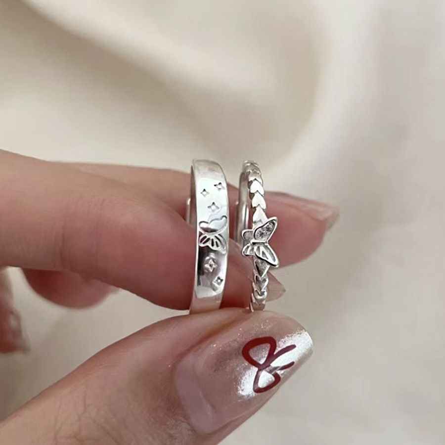Butterfly Matching Couple Rings - Main Image