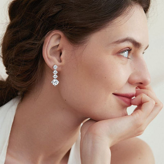 Effortless Elegance: The 925 Sterling Silver Understated Luxury Four-Prong Drop Earrings