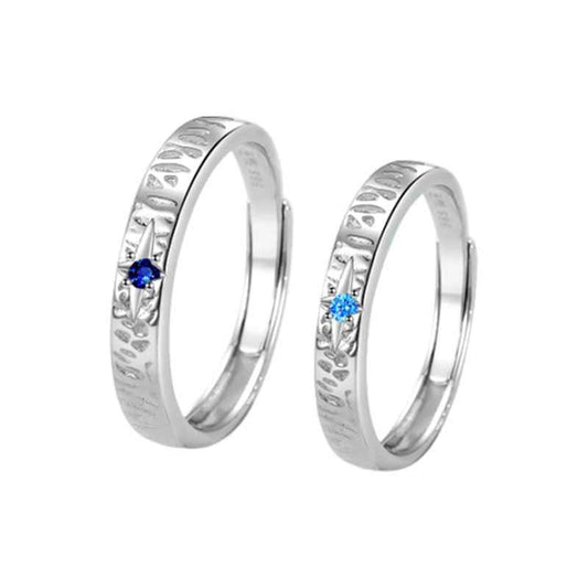 Falling into the Stars Matching Couple Rings in 999 Sterling Silver, Free Engraved, Adjustable