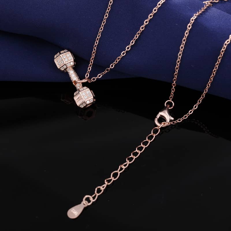 Dainty Dumbbell Charm CZ Necklace - Silver or Rose Gold