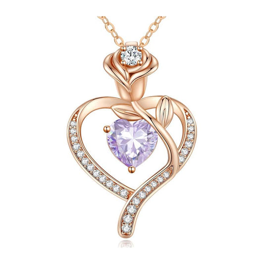 Rose Flower Heart Birthstone Necklace