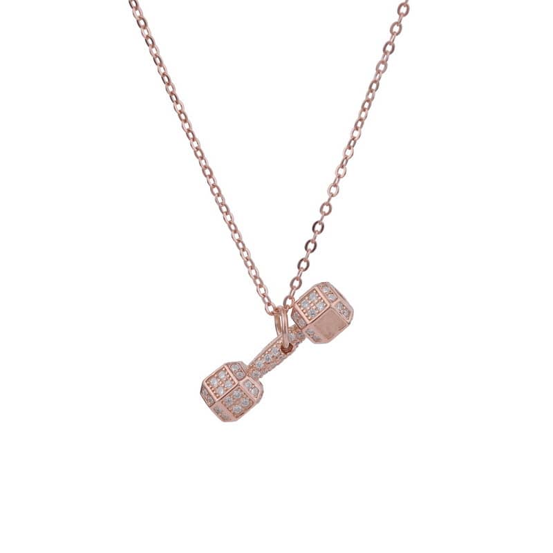 Dainty Dumbbell Charm CZ Necklace - Silver or Rose Gold