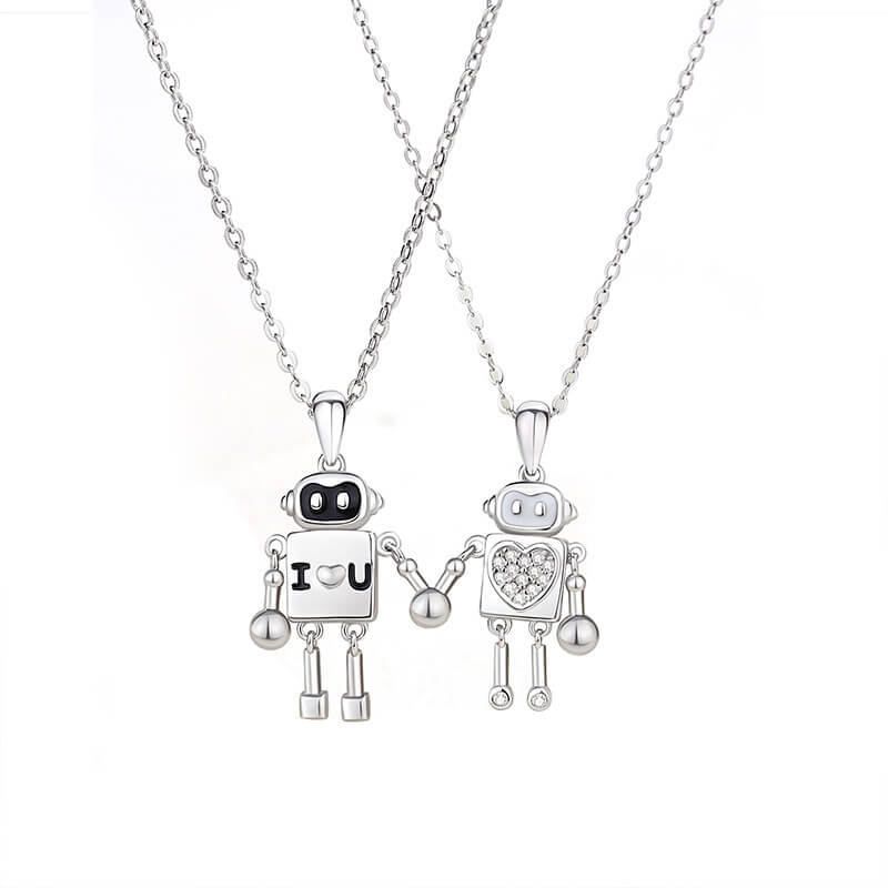 Magnetic robot couple necklaces