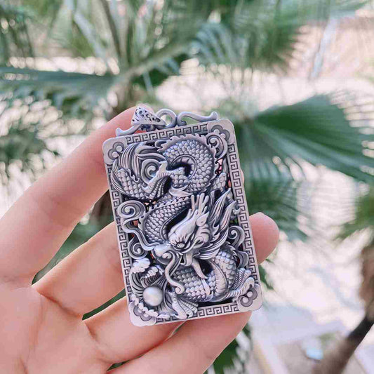 Asian-Inspired Dragon Silver Pendant Necklace