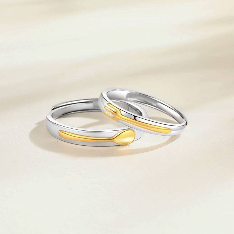 999 STERLING SILVER Fork & Spoon Matching Rings - Sterling Love