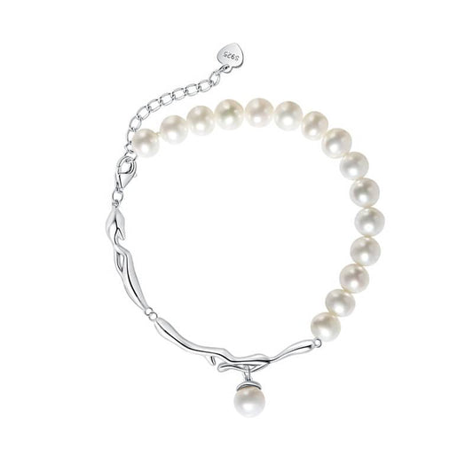 Freshwater Pearl and Silver Brach with a Pearl Charm Bracelet