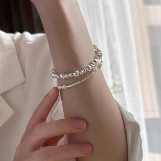 Silver Bead Bracelet Set