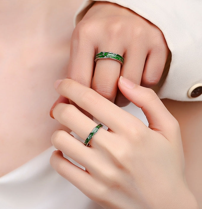 Green Forest Enamel Matching Rings