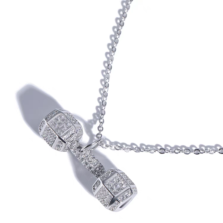 Dainty Dumbbell Charm CZ Necklace - Silver or Rose Gold