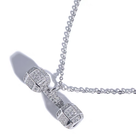 Dainty Dumbbell Charm CZ Necklace - Silver or Rose Gold