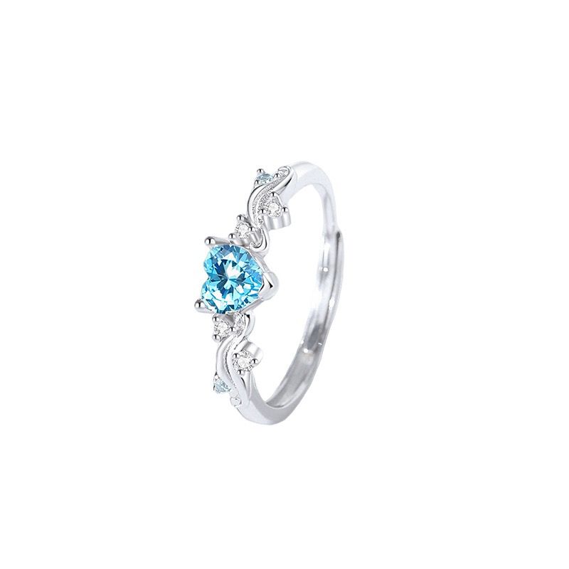 925 Sterling Silver Blue Heart Couple Rings