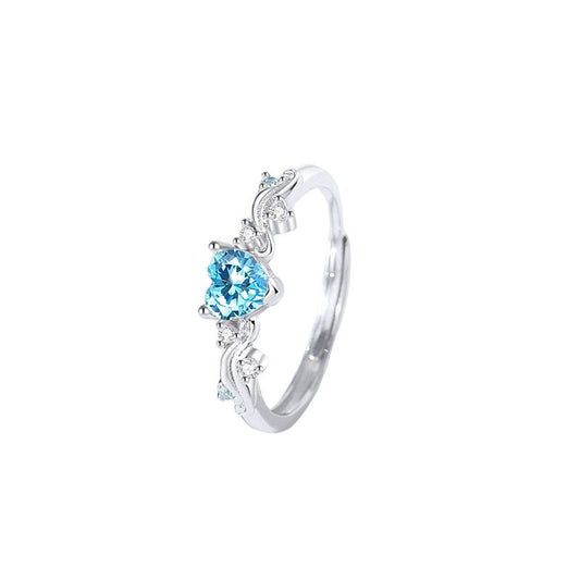 925 Sterling Silver Blue Heart Couple Rings