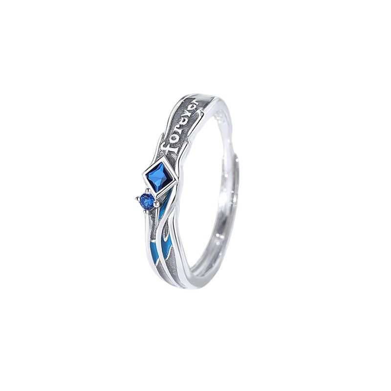 925 Sterling Silver Blue Heart Couple Rings