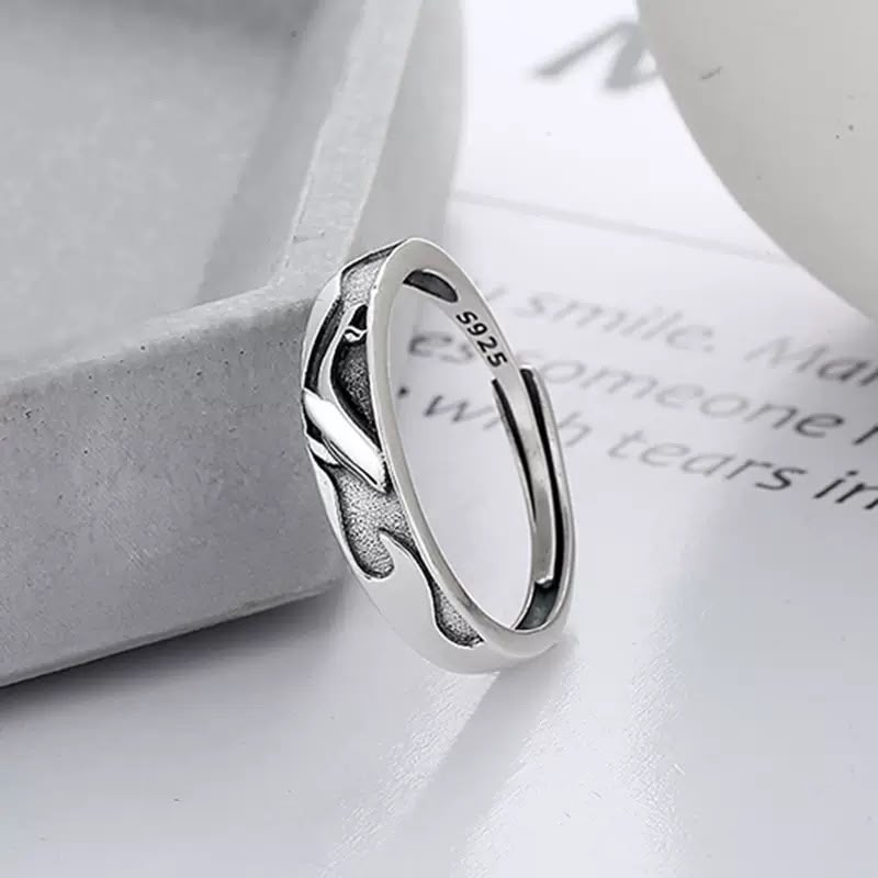 Reindeer and Whale Matching Couple Rings in Solid 925 Sterling Silver