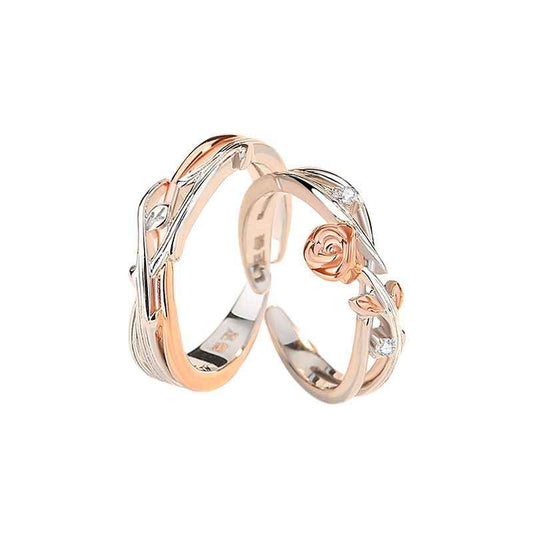 Rose Thorn Silver and Rose Gold Matching Couple Rings