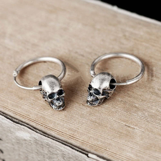 Vintage Silver Skull Hoop Earrings