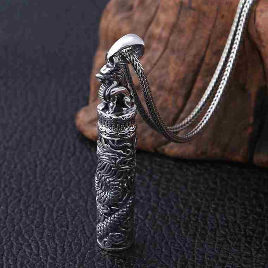 Retro Ghau (ga'u) Engraved Dragon Prayer Box Pendant Necklace