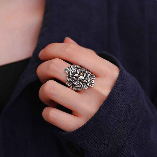 999 Silver Handmade Peony Ring
