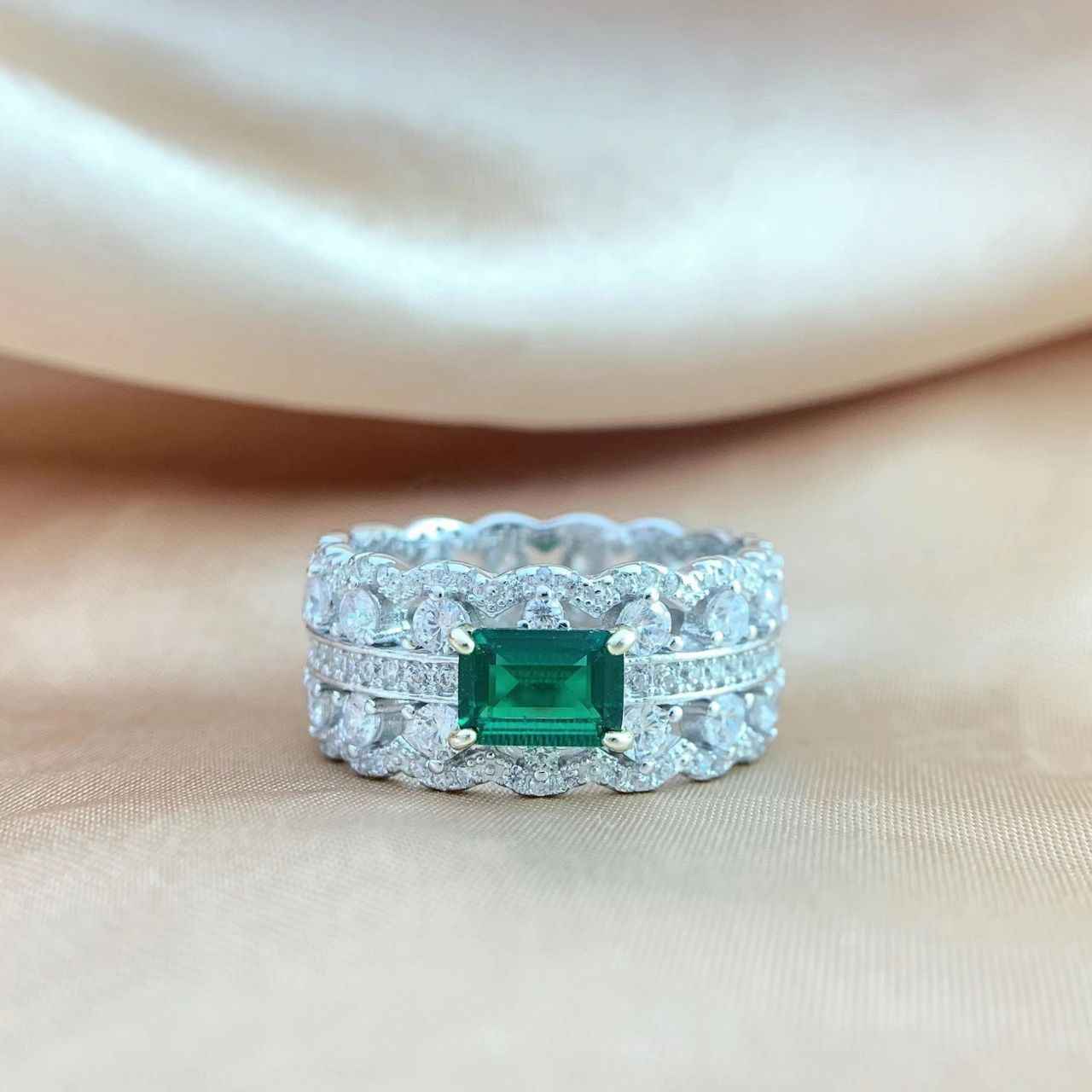 Emerald Engagement Ring - May Birthstone Ring in 925 Sterling Silver