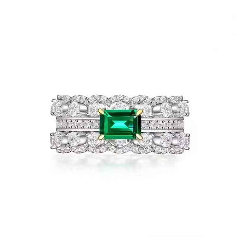 Emerald Engagement Ring - May Birthstone Ring in 925 Sterling Silver