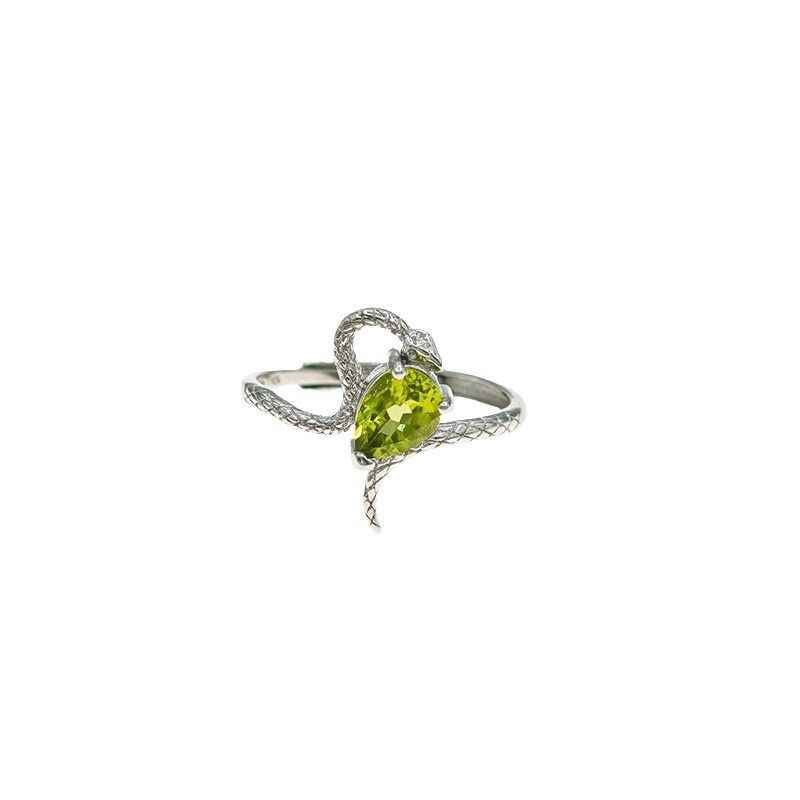 Peridot Silver Snake Ring - August Birthstone Ring