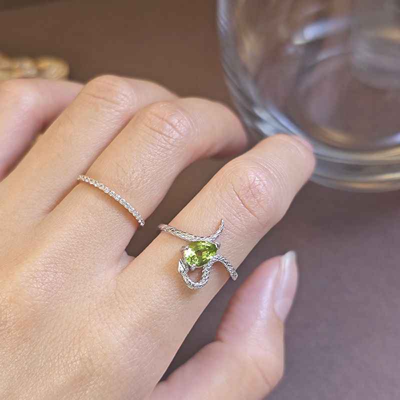 Peridot Silver Snake Ring - August Birthstone Ring