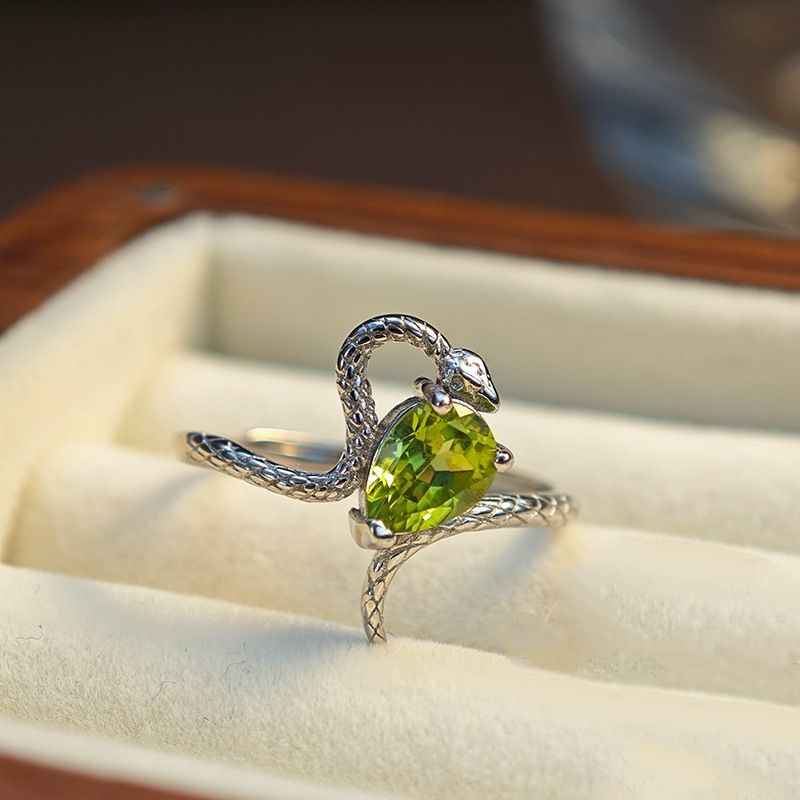 Peridot Silver Snake Ring - August Birthstone Ring