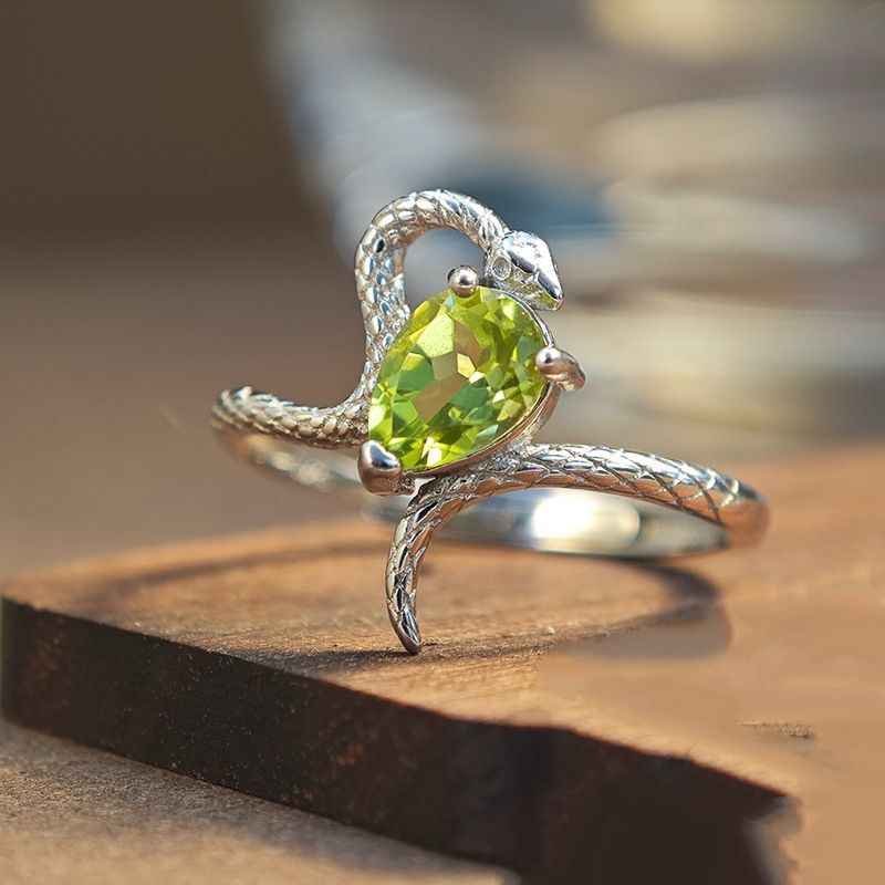 Peridot Silver Snake Ring - August Birthstone Ring