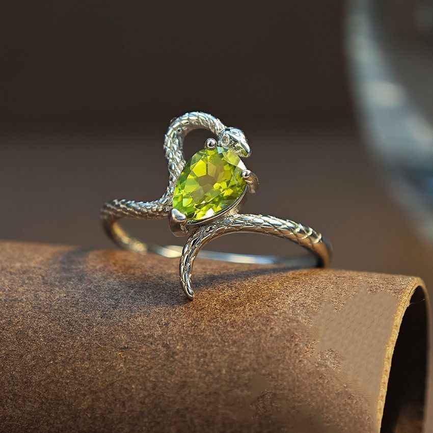 Peridot Silver Snake Ring - August Birthstone Ring