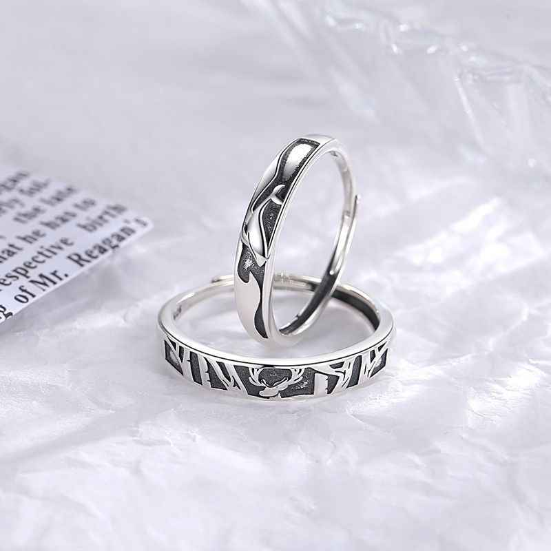 Reindeer and Whale Matching Couple Rings in Solid 925 Sterling Silver