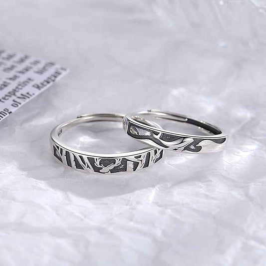 Reindeer and Whale Matching Couple Rings in Solid 925 Sterling Silver