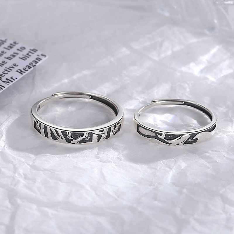 Reindeer and Whale Matching Couple Rings in Solid 925 Sterling Silver