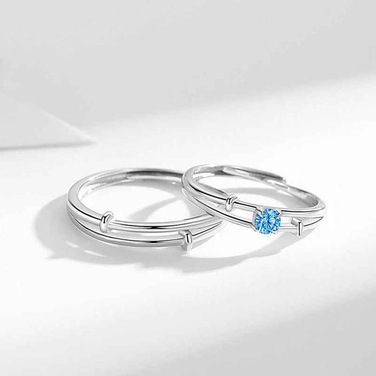 Double Layer Starry Companion Blue CZ Matching Rings in 925 Silver 